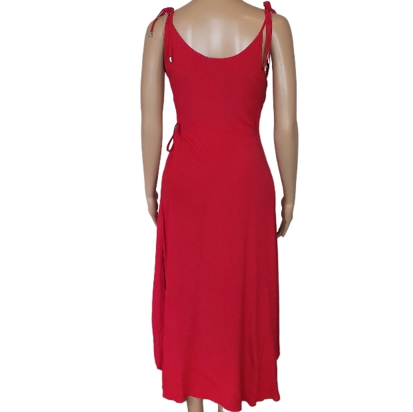 Mink Pink wrap midi dress Red S XS strappy tie waist frill hem cocktail v-neck - Picture 8 of 11